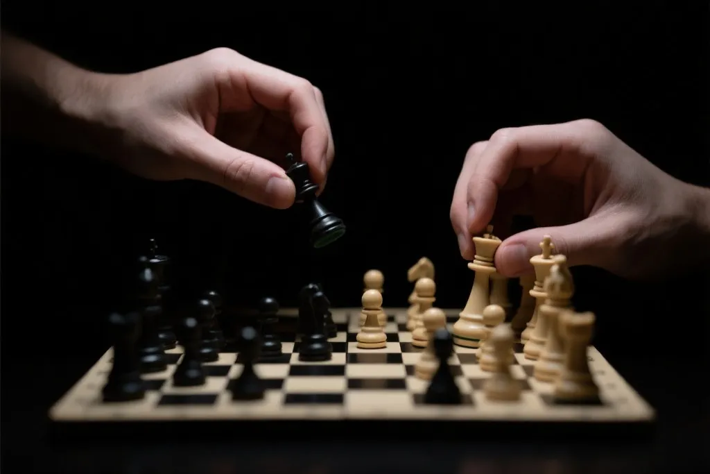一双手正在整理国际象棋棋子，象征着克制、策略与深谋远虑的自我约束